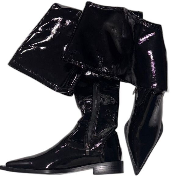 Custom Shoes black patent over the knee point toe boot - Picture 1 of 5